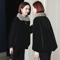 zqqz mink fur collar golden mink fur coat female fashion temperament Haining short cashmere coat D391