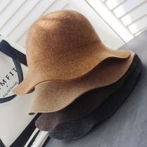 New mixed wool wool hat naturally wave along the hat of the hat to keep warm along the hat and enter multi-color