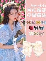 Red bow hairclip head cord hair accessories oversized hairpin back clip Net red female Japanese black jk headgear