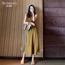 2021 summer new high grade sense satin dress female design sense triacetic acid slim sleeveless knee long skirt French