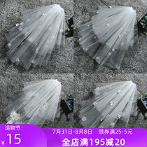 Korean short lace double wavy edge simple travel bridal wedding cover veil soft yarn styling hair comb