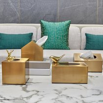 Send magnetic pad Brass color metal small house tissue box INS Nordic style light luxury rectangular decorative paper box