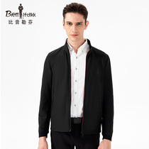 Biyin Lefen Autumn Winter Mens Jacket (Breathable) Comfortable Solid Color Stand Collar Jacket