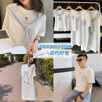 Kiss on a three-mouth summer white T-shirt Baby Net Red Fried Street Mother Women Dress Casual Navy Wind Dress