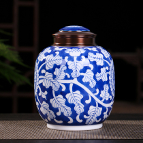 Pure handmade Jingdezhen tea pot ceramic blue and white small half a catty tea tea warehouse household moisture-proof sealing tank
