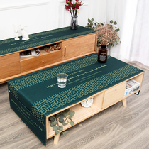 Dark green living room coffee table cloth cold wind light luxury gold line tablecloth cotton linen waterproof tablecloth rectangular tablecloth