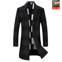 Mens double-sided woolen coat medium and long windbreaker casual Korean version of Nizi autumn and winter business plaid woolen jacket
