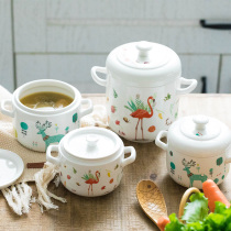 Ceramic double lid stew cup water stew with lid for household stewed birds nest special health soup cup steamed egg bowl crock pot stew pot