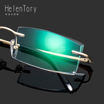  Business diamond cut edge glasses mens light and stylish pure titanium without screws and frameless glasses frame with finished products