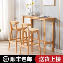 Bar table Solid wood high-legged table and chair combination Household living room long partition wall Bar table Coffee table Small apartment type