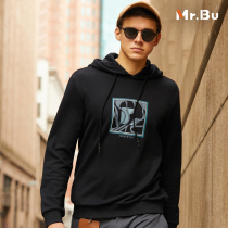 Mr Bu pure cotton long sleeve with cap sweatshirt for men 2021 autumn and winter new printed rope hat-in-the-red KT01523