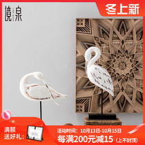 Jingquan new Chinese-style Zen solid wood carving Mandarin duck home Bodo living room TV cabinet crafts creative ornaments