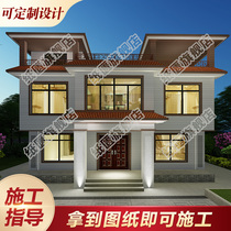 The new self-help design new Chinese style second semi-layer flat small Villa full set of construction drawings