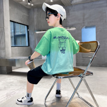 Boys summer suit 2022 new summer fitting short sleeve T-shirt CUHK boy boy foreign pistachio Trendy Tide Boy