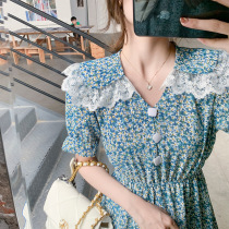 Real shot doll collar floral Korean dress 2021 summer waist thin temperament lady skirt gentle wind skirt