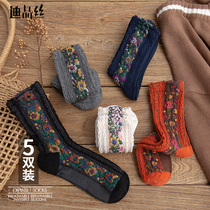 Autumn and winter New French retro palace pattern middle socks boots children long personality cotton socks national style personality