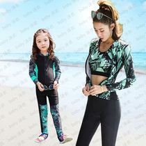 Parent-child swimsuit Mother-daughter long-sleeved sunscreen swimsuit A family of three swimwear Diving sunscreen clothing Parent-child