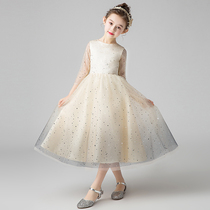  Childrens dress Princess dress Puffy yarn Girls long-sleeved piano performance suit Flower girl little host evening dress Autumn