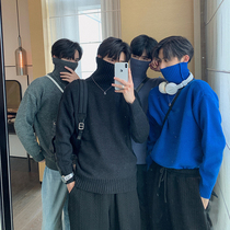 Hualun fall winter solid color inner high neck sweater men loose versatile base shirt tide brand ins plus fleece knit shirt