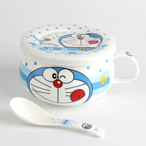 Meng controlled ceramic instant noodle bowl with lid spoon Oats Breakfast Cup cereal bowl Mark Cup Milk Cup