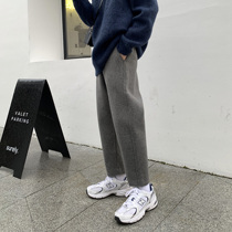 HOZI trend loose straight tube elastic waist small feet casual pants nine points Joker thick woolen pants men