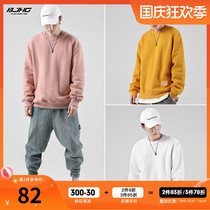 BJHG homemade spring round neck sweater mens Tide brand INS loose hip hop solid color pullover outside wearing hats