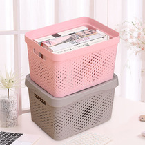  Plastic storage basket with lid Desktop sundries finishing box Household wardrobe storage box hollow toy storage basket