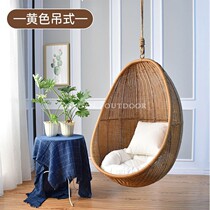 Hanging basket rattan chair Indoor lazy chair Single balcony Outdoor swing Home hotel net red hanging chair Bedroom girl