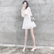 Autumn 2021 new womens lace long sleeve dress Spring and Autumn white skirt early autumn small temperament skirt