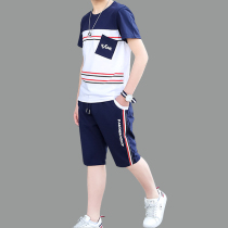 Summer sports suit mens loose cotton junior high school high school high school youth two-piece short-sleeved t-shirt casual