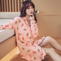 2018 springtime pyjamas lady Korean version cardiovert summer long sleeve sleeping skirt pure cotton collar long home for big codes