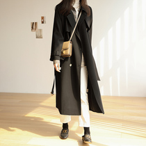 Cajulie black windbreaker female 2021 new long high-end autumn jacket Korean version of British style spring and autumn