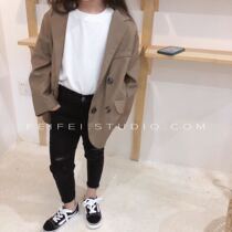  New baby Korean childrens clothing childrens double-breasted blazer 2020 autumn new mens and womens fashion long-sleeved shirt