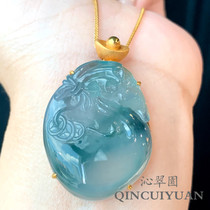 Qincuiyuan Myanmar natural jadeite A goods high ice blue background floating flower lucky bag high goods real shot domestic identification HOT