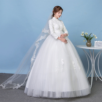 Pregnant women wedding dress 2020 new long sleeve winter bride wedding retro waist Belly Belly White go out