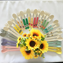Bamboo fiber tableware baby fork spoon set Environmental protection healthy and cute kindergarten childrens auxiliary food spoon Baby fork