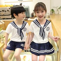 Kindergarten garden clothes Summer clothes Short-sleeved suit Cotton childrens class clothes Primary and secondary school uniforms Summer British College style