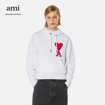 AMI unisex classic love wool solid color casual minimalist embroidery hooded sweater heavy sweatshirt