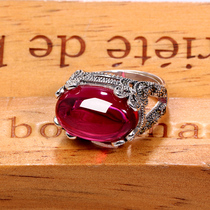 Jiashun Thai silver handmade retro red sapphire ring female exaggerated court 925 silver index finger ring personality temperament