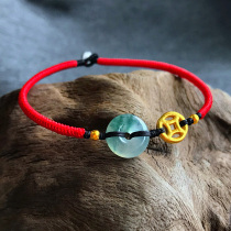 Honmei year a goods emerald ice species peace buckle foot gold coins hand-woven king kong knot red rope bracelet woman