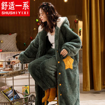 Fat Mm Sleepwear Woman Autumn Winter Coral Suede Thickened with velvety Long Sleeping Robe Woman Winter Great Code Bathrobe Flannel Warm