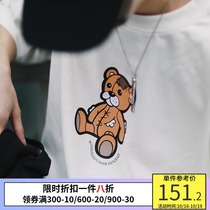 PSO Brand cartoon bear print short-sleeved T-shirt men and women loose couples summer dress tide coat national tide
