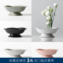 Japanese characteristics handmade ceramic sword mountain flower ornaments Chinese dried fruit plate high foot plate Refreshment high foot plate Fruit plate