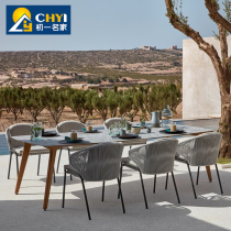 Outdoor dining table and chair glass long table rattan leisure chair combination Villa courtyard garden furniture outdoor balcony rattan chair