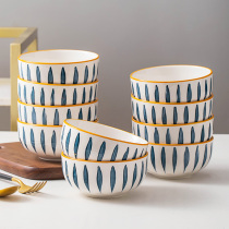 Eating bowl household 10-pack Japanese ceramic rice bowl creative personality net celebrity noodle soup bowl combination set good-looking