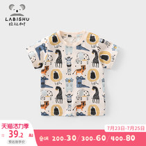 Rabi tree childrens clothing 2021 new childrens half-sleeve t-shirt baby summer clothes tide full printing top boys short-sleeved t-shirt