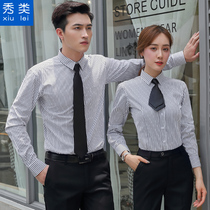 Men and women with the same striped long-sleeved shirt Korean slim slim shirt professional suit overalls custom printed logo