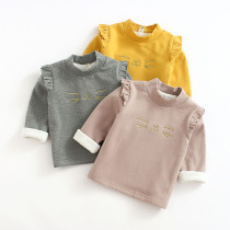 Female baby autumn and winter long sleeve T-shirt 2019 New Baby plus velvet sympathetic girl 1-3 years old half high collar base shirt