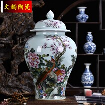 Li Zhenying Jingdezhen porcelain antique hand-painted green enamel pastel vase Rich Jinji general tank collection ornaments