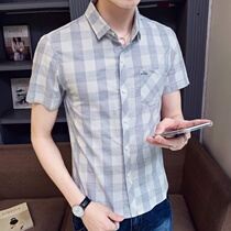 Summer short sleeve shirt mens plaid shirt leisure student youth trend Korean inch shirt ins thin clothes